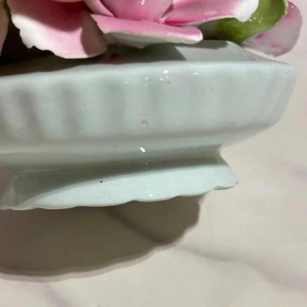 Vintage Porcelain Rose Floral Cluster Figurine Pink Yellow Burgundy Bouquet